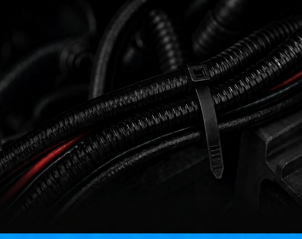 Automotive and aerospace cable ties — heat-stabilised PA66 wiring harness routing