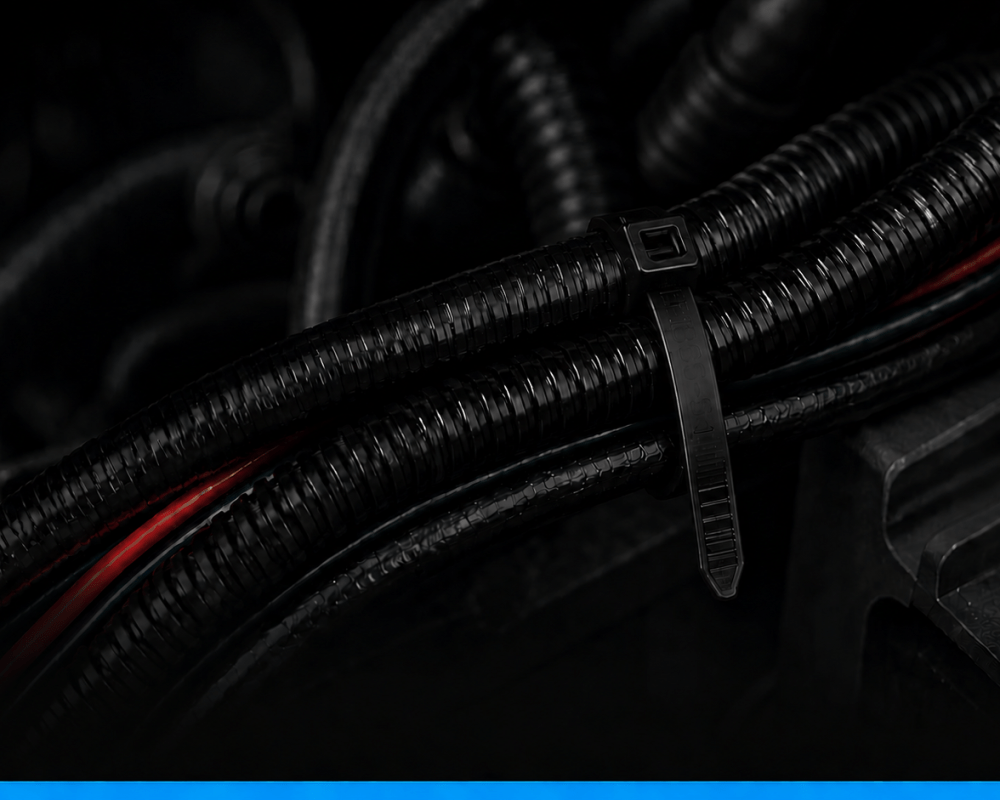 Automotive and aerospace cable ties — heat-stabilised PA66 wiring harness routing